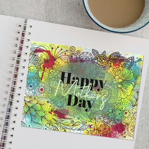 Artistic Vibrant Watercolor and Ink Mothers Day Postcard
