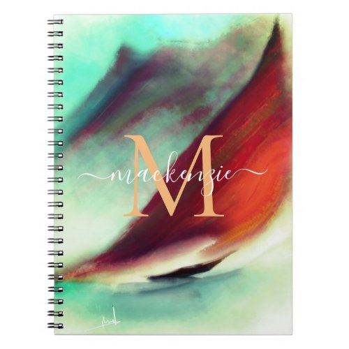 Artistic Vintage Boat Watercolor Monogrammed Notebook