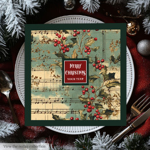 Artistic vintage Christmas music carols berries Paper Dinner Napkins