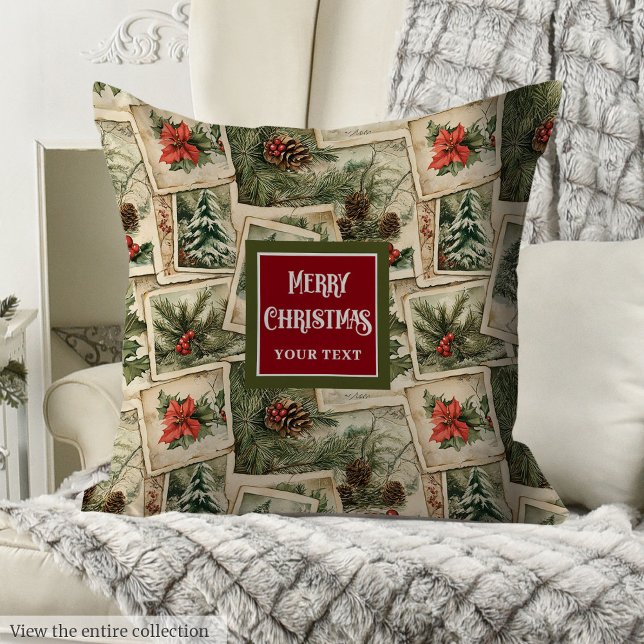 Artistic vintage Christmas photos throw pillow (Artistic vintage Christmas photos throw pillow)