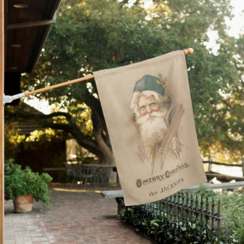 Artistic Vintage Father Christmas Portrait House Flag