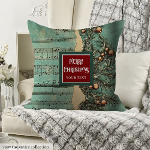 Artistic vintage pillow with Christmas carols sage