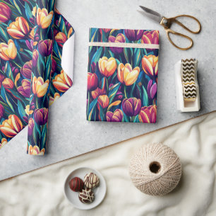 Artistic Vintage Tulip Bouquet Wrapping Paper