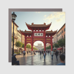 Artistic Vision: Rome's Piazza & Chinese Gate Car Magnet