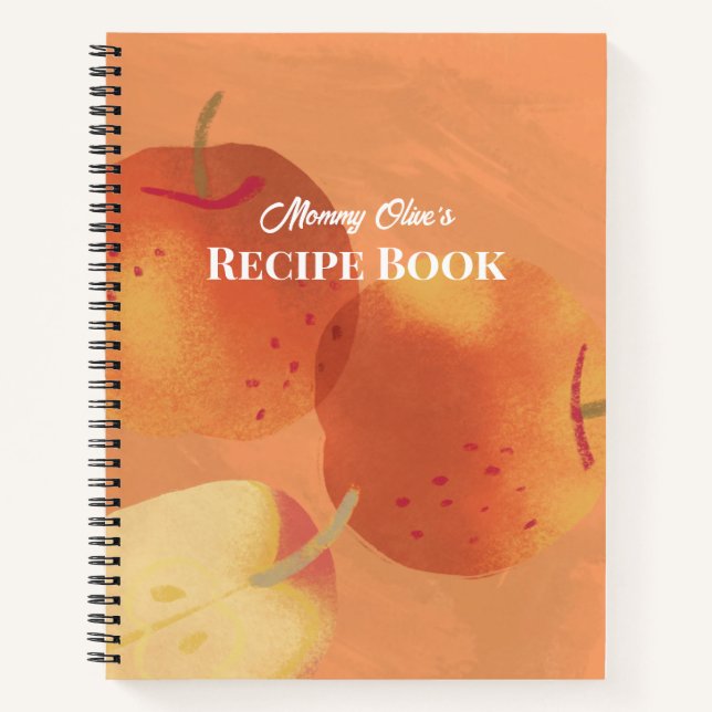 Artistic Warm Orange Painterly Apple Recipe Notebook (Front)
