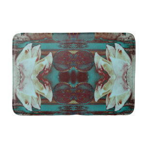 Artistic Water Lilly in Red and Blue Bath Mat