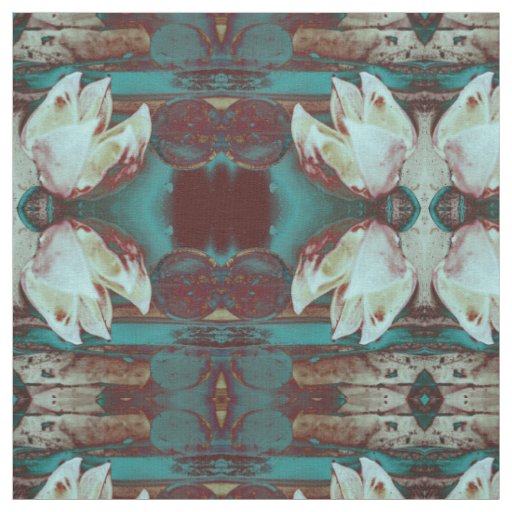 Artistic Water Lilly in Red and Blue Pattern Fabric