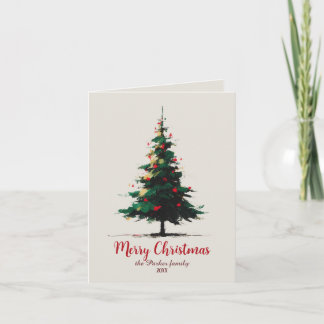 Artistic Watercolor Abstract Christmas Tree Holiday Card