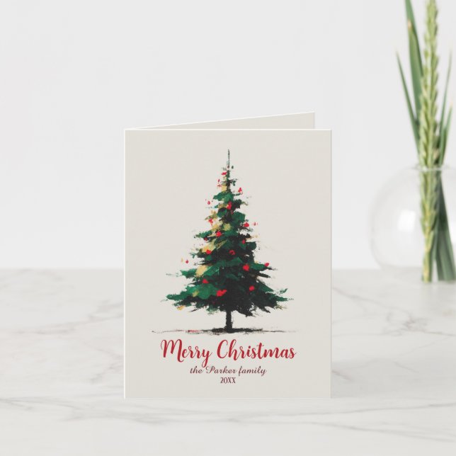 Artistic Watercolor Abstract Christmas Tree Holiday Card (Front)