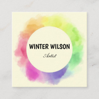 Artistic watercolor alcohol ink rainbow square business card