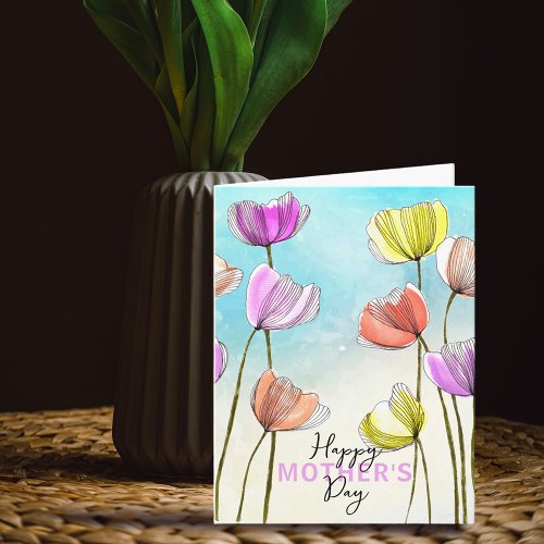 Artistic Watercolor and Ink Tulips Mothers Day Card