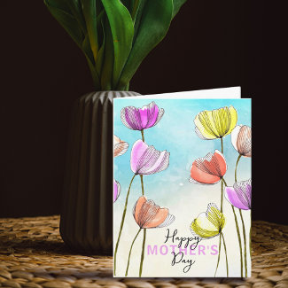 Artistic Watercolor and Ink Tulips Mother's Day