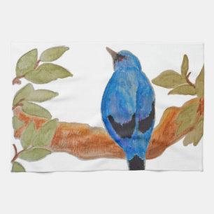 Artistic Watercolor Bird Blue Cuckooshrike Kitchen Towel