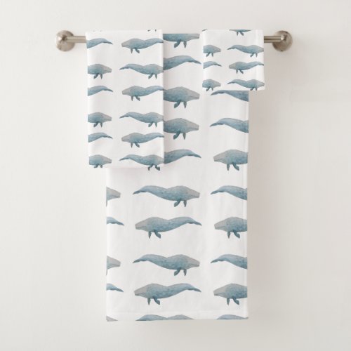 Artistic Watercolor Blue Whale Bath Towel Set