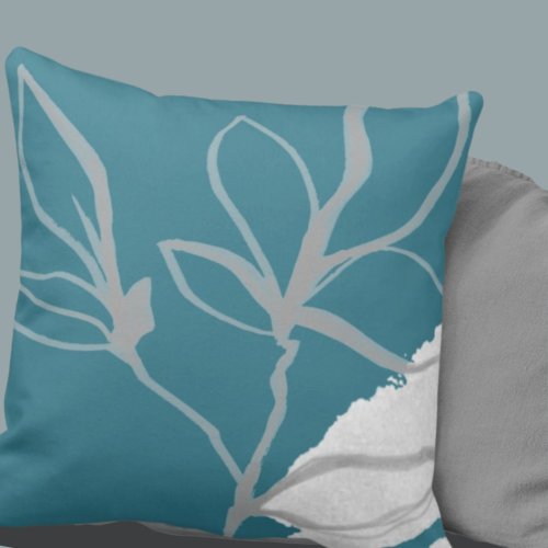 Artistic Watercolor Botanical Leaves  Turquoise Throw Pillow
