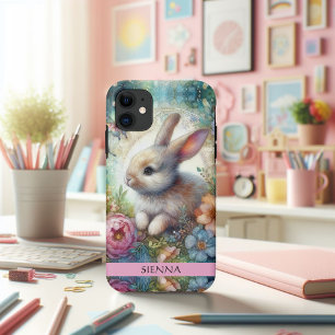 Artistic Watercolor Bunny and Flowers Fantasy iPhone 11 Case
