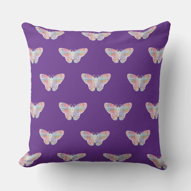 Artistic Watercolor Butterflies | Royal Purple  Outdoor Pillow (Front)