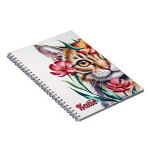 Artistic Watercolor Cat Portrait with Pink Floral