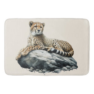 Artistic Watercolor Cheetah  Bath Mat