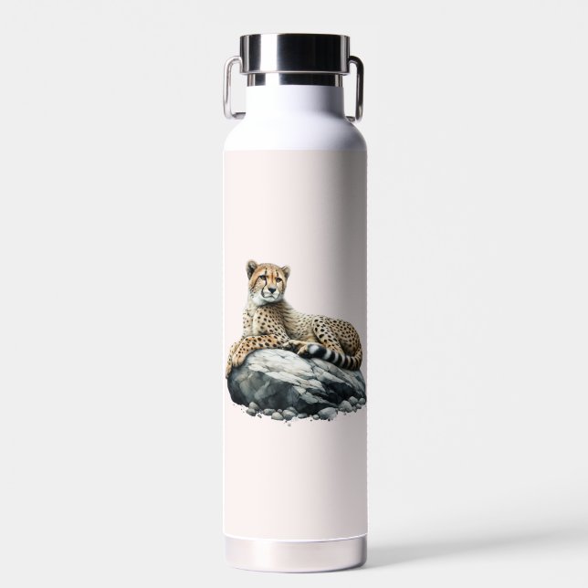 Artistic Watercolor Cheetah Water Bottle (Front)