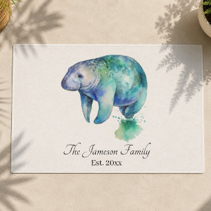 Artistic Watercolor Coastal Ocean Sea Manatee Doormat