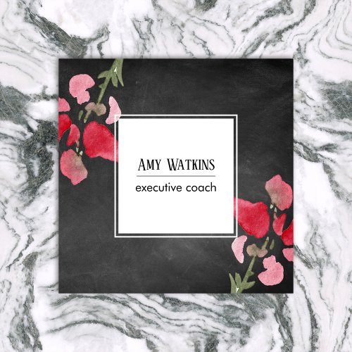 Artistic Watercolor Flowers Chalkboard Background Square Business Card