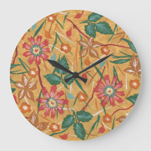 Artistic Watercolor Flowers: Colorful Background. Large Clock