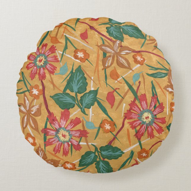 Artistic Watercolor Flowers: Colorful Background. Round Pillow (Front)
