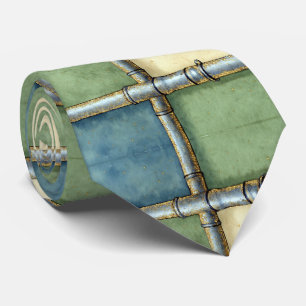 Artistic Watercolor Geometric Blue Green Gold Neck Tie