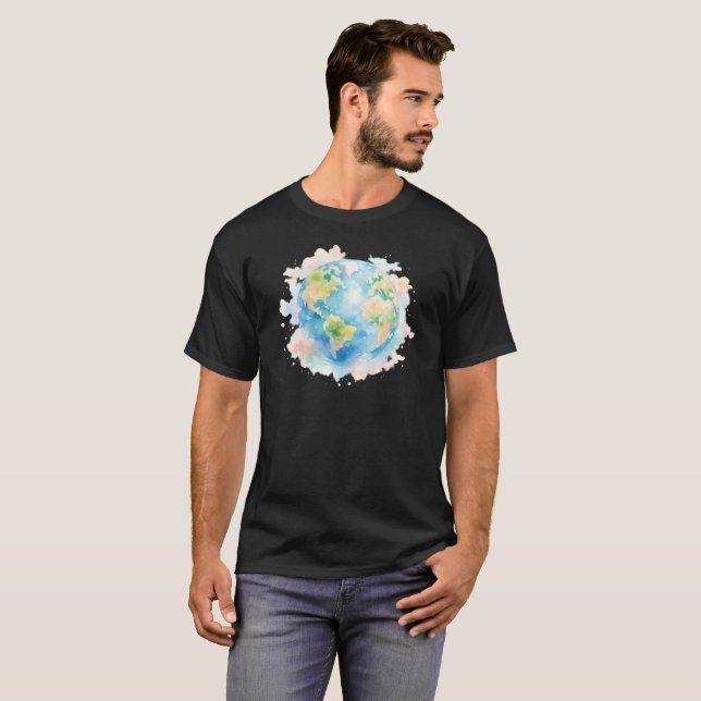 Artistic Watercolor Globe T-Shirt (Front Full)
