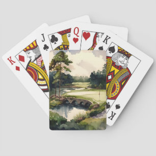 Artistic watercolor golf course golf playing cards