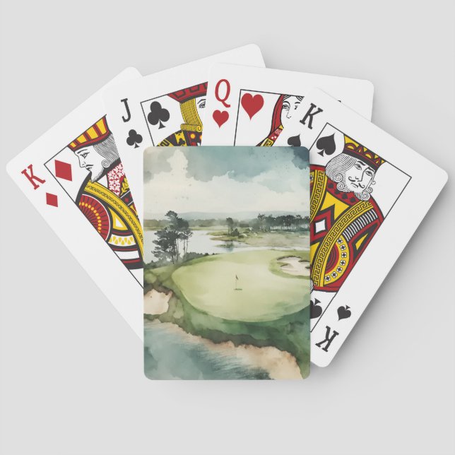 Artistic watercolor golf course golf playing cards (Back)
