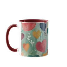 Artistic Watercolor Hearts Two-Tone Coffee Mug