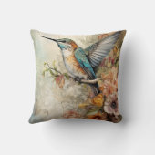 Artistic Watercolor Hummingbird Throw Pillow (Back)