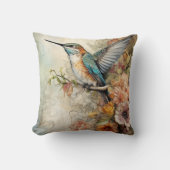 Artistic Watercolor Hummingbird Throw Pillow (Front)