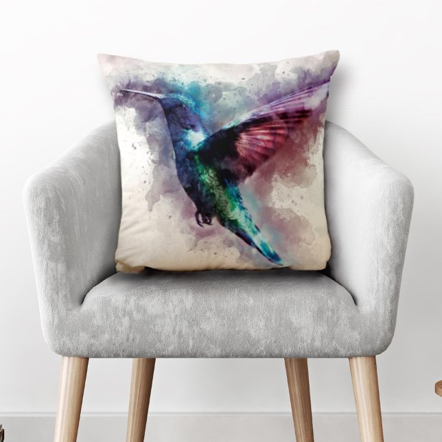Artistic Watercolor Hummingbird  Throw Pillow (Creator Uploaded)