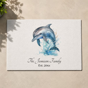 Artistic Watercolor Leaping Dolphin Coastal Ocean Doormat