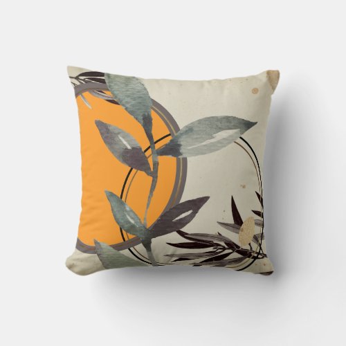 Artistic Watercolor Leaves  Orange Throw Pillow