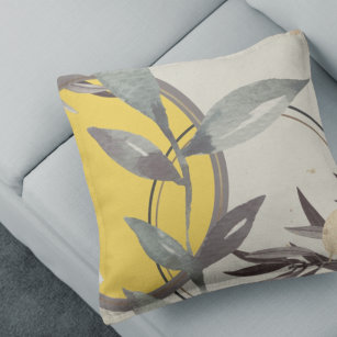 Artistic Watercolor Leaves   Yellow Throw Pillow