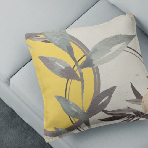 Artistic Watercolor Leaves  Yellow Throw Pillow