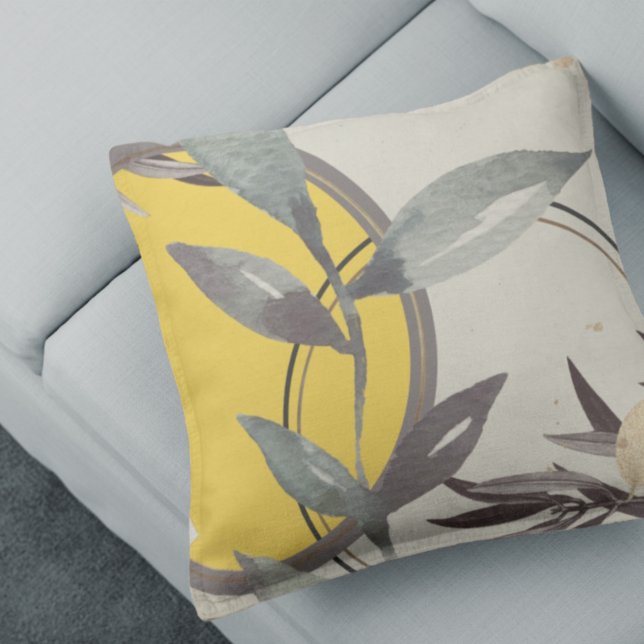 Artistic Watercolor Leaves | Yellow Throw Pillow (Creator Uploaded)