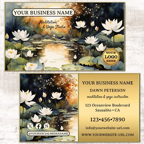 Artistic Watercolor Lotus Meditation Yoga Business Card