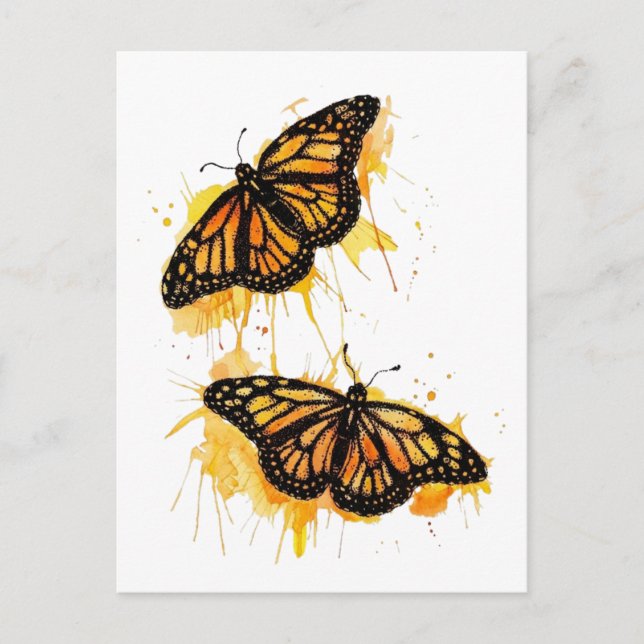 Artistic Watercolor Monarch Butterfly Nature Art Postcard (Front)