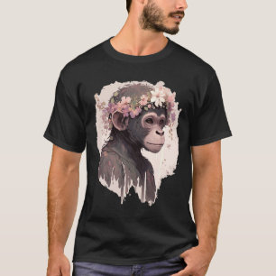 Artistic Watercolor Monkey Flower Crown Floral Ani T-Shirt