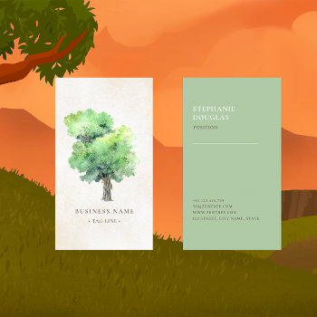 Artistic Watercolor Old Wise Tree Business Card by riverme at Zazzle