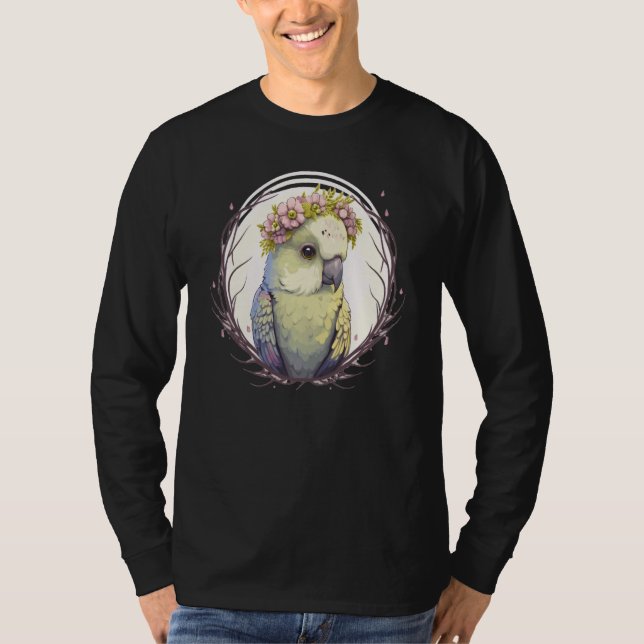 Artistic Watercolor Parakeet Bird Flower Crown Pet T-Shirt (Front)