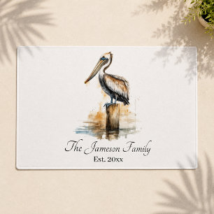 Artistic Watercolor Pelican Pier Coastal Nautical Doormat