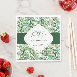 Artistic Watercolor Pine Branch Napkins