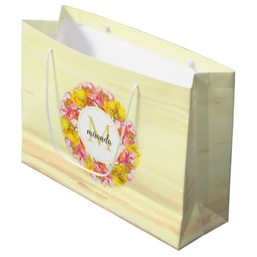 Artistic Watercolor Poppy Wreath Monogram Large Gift Bag