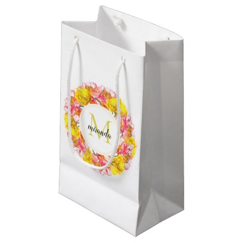 Artistic Watercolor Poppy Wreath Monogram Small Gift Bag